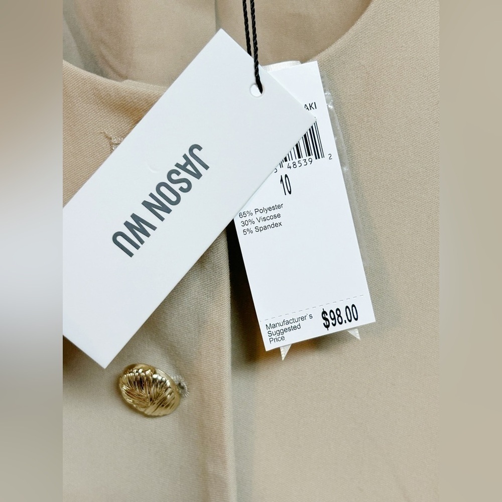 Jason Wu Blazer Light Khaki Gold Buttons Viscose Blend Size 10 NWT - Picture 4 of 5
